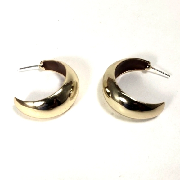 Women's Polished Gold tone Crescent / Half Hoop Drop Earrings, 1.25-inch - Picture 3 of 9